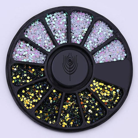 1 Box 1mm Mixed Color 3D Nail Art Decorations Colorful Round Wafer Nail Sequins In Wheel DIY Manicure Nail Art Accessories