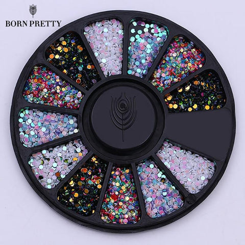 1 Box 1mm Mixed Color 3D Nail Art Decorations Colorful Round Wafer Nail Sequins In Wheel DIY Manicure Nail Art Accessories