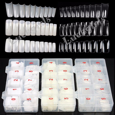 1 Box + 500pcs Tips White/Clear/Natural Color Half Fake False Nail Art Artificial Acrylic Gel UV Manicure Set DIY free shipping