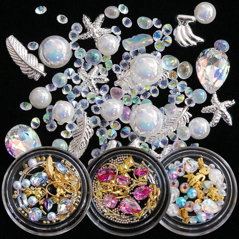 1 Box AB Nail Art Rhinestones Glitter Mixed Pearl Caviar Micro Beads Crystal 3D Jewelry Gem Charms Nail Art Decoration TR30-36