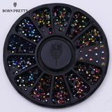 1 Box Black Shiny Nail Rhinestones 3D Nail Art Decorations in Wheel Flat Bottom Manicure DIY Nail Art Accessories