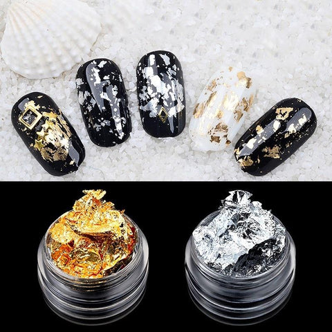 1 Box Gold Silver Irregular Aluminum Foil Paper Nail Art Sticker 3D Glitter DIY Manicure UV Gel Polish Nail Decoration Tools