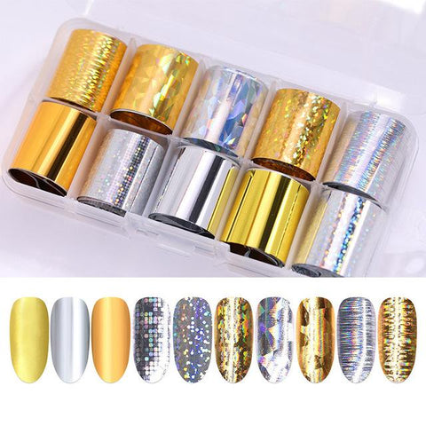 1 Box Holographic Nail Foil Set Transparent AB Color Starry Sky Transfer Sticker 2.5*100cm Manicure Nail Art Decals