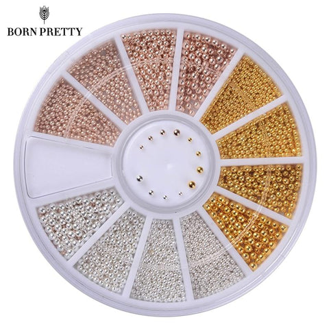 1 Box Steel Beads Nail Studs Mini Steel Bead Multi-size Gold Sliver Champagne Glitter Mixed 3D Nail Art Decorations In Wheel