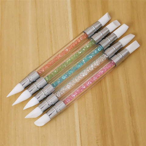 1 PC 2 Ways Dual Silicone Heads Nail Art Sculpture Pen Rhinestone Acrylic Handle for Emboss Carving Craft Polish Manicure Tool