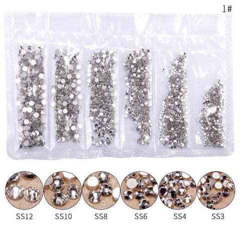 1 Pack Flatback Glass Nail Rhinestones Mixed Sizes SS3-SS12 Nail Art Decoration Stones Shiny Gems Manicure Accessories Tools