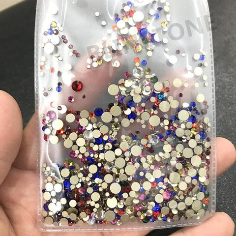 1/Pack Gold Flatback AB Glass Nail Rhinestones Mixed Sizes Nail Art Decoration Stones Shiny Gems Manicure Accessories 073