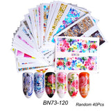 1 Set Mixed Design New Nail Art Sticker Set Black Lace Gold Silver Glitter Flower Water Decal Slider Wraps Decor Manicure CH830