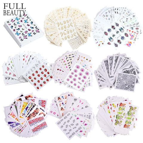 1 Set Mixed Design New Nail Art Sticker Set Black Lace Gold Silver Glitter Flower Water Decal Slider Wraps Decor Manicure CH830