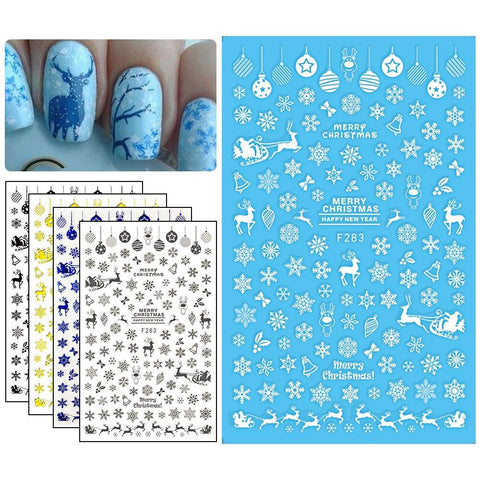 1 Sheet 3D Nail Decal Mixed Deer/Snowflake Design Nail Art Sticker For Christmas DIY Decorations Nail Decal Tips BEF283