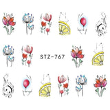 1 Sheet Jewelry Flower Water Decal Black Sticker For Nail Pattern Painting Wrap Paper Foil Tip Tattoo Manicure SASTZ766-778