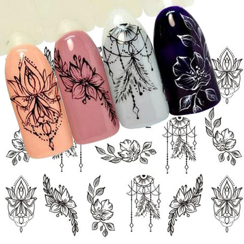 1 Sheet Jewelry Flower Water Decal Black Sticker For Nail Pattern Painting Wrap Paper Foil Tip Tattoo Manicure SASTZ766-778