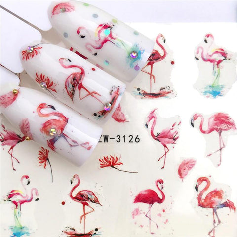 1 Sheet Nail Stickers Water Transfer Sticker Cartoon Flamingo Cute Animal Designs Nail Art Slider Manicure Decoration