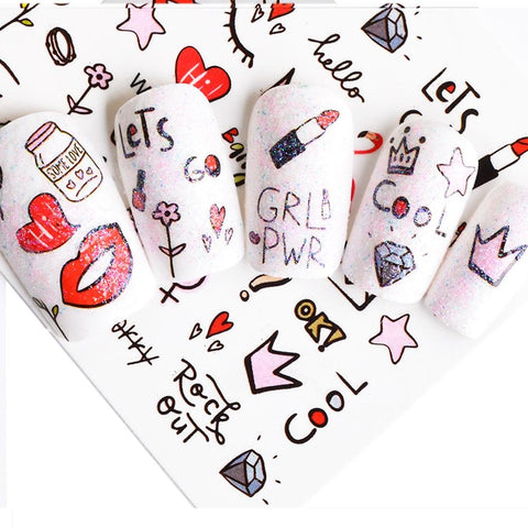 1 Sheet Pink Diamond Milk Lipstick Partten Nail Decals Nail Art Water Transfer Sticker Polish Wraps Beauty Accessories BEWG2107