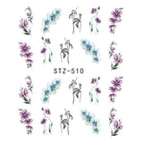1 Sheet Water Decals Nail Art Stickers  Flowers Cartoon 2017 New Designs Watermark Transfer Red Colorful Manicure SASTZ501-512