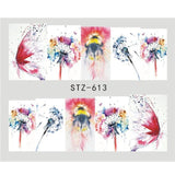 1 Sheet Water Decals Nail Art Stickers  Flowers Cartoon 2017 New Designs Watermark Transfer Red Colorful Manicure SASTZ501-512