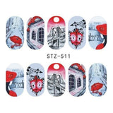 1 Sheet Water Decals Nail Art Stickers  Flowers Cartoon 2017 New Designs Watermark Transfer Red Colorful Manicure SASTZ501-512
