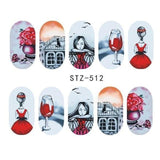1 Sheet Water Decals Nail Art Stickers  Flowers Cartoon 2017 New Designs Watermark Transfer Red Colorful Manicure SASTZ501-512