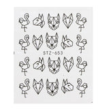 1 Sheet Water Nail Stickers Black Cartoon Animal Flamingo Fox Hollow Designs Sliders For Nail Decals DIY Manicure SASTZ651-654