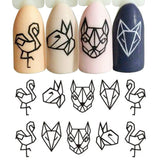 1 Sheet Water Nail Stickers Black Cartoon Animal Flamingo Fox Hollow Designs Sliders For Nail Decals DIY Manicure SASTZ651-654