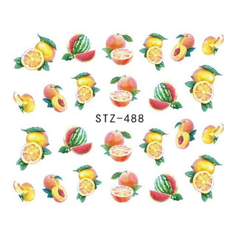 1 Sheet Water Transfer Nail Sticker Decals Fruit Cream Cake Cat Beauty Decoration Designs DIY Color Tattoo Tip SASTZ489-500