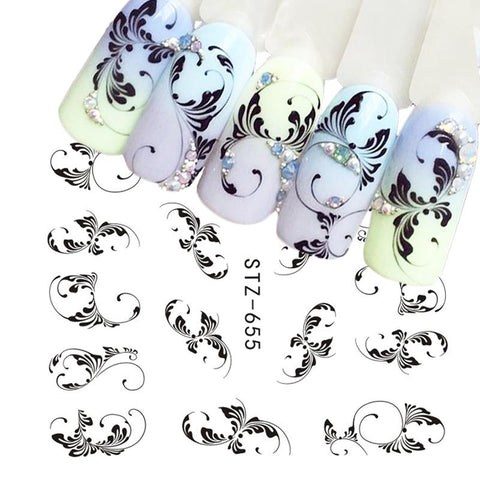 1 Sheets Black Vine New Beauty Nail Art Water Transfer Sticker Tips Watermark Temporary Tattoos DIY Nail Decals TRSTZ655