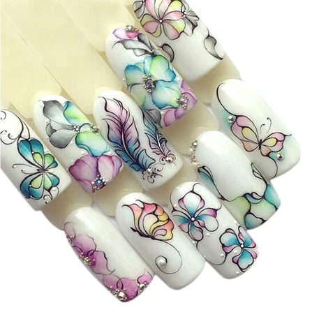 1 Sheets Colorful Purple Fantacy Flowers Nail Stickers Water Transfer Manicure Decals Tip Decoration Stickers For Nails TRSTZ509