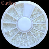 1 set White Pearl Nail Art Stone Various size  Wheel Rhinestones Beads Nail Decoration feb15
