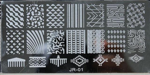 1 x 2018 New Design Nail Template 12*6CM Metal Template Konad Polish Geometry Designs Nail Art Stamp Image Plate Stencil JR01-30