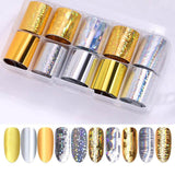 10 Pcs Holographic Nail Foil Set Transparent AB Color Nail Art Transfer Sticker 2.5*100cm Manicure DIY Holo Sticker Decoration