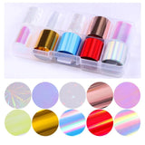 10 Pcs Holographic Nail Foil Set Transparent AB Color Nail Art Transfer Sticker 2.5*100cm Manicure DIY Holo Sticker Decoration
