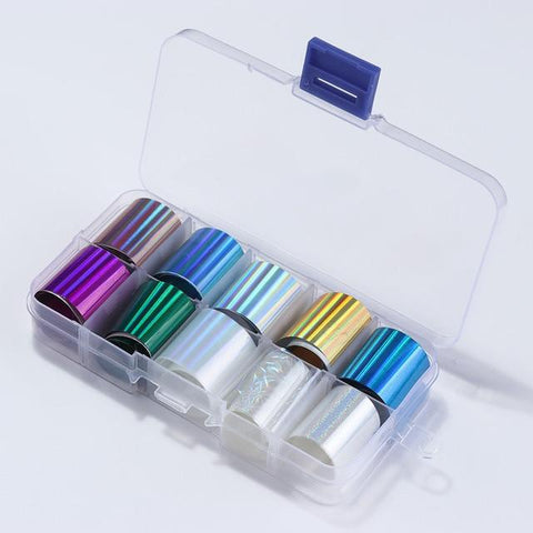 10 Pcs Holographic Nail Foil Set Transparent AB Color Nail Art Transfer Sticker 2.5*100cm Manicure DIY Holo Sticker Decoration