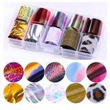 10 Pcs Holographic Nail Foil Set Transparent AB Color Nail Art Transfer Sticker 2.5*100cm Manicure DIY Holo Sticker Decoration