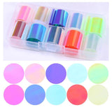 10 Pcs Holographic Nail Foil Set Transparent AB Color Nail Art Transfer Sticker 2.5*100cm Manicure DIY Holo Sticker Decoration