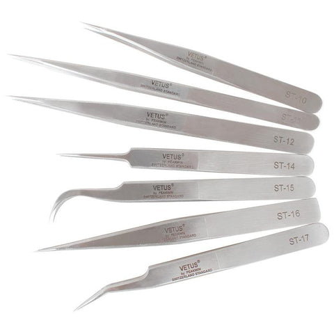 100% Genuine Vetus Tweezer False Eyelash Extension Tweezers Stainless Steel Hyperfine High Precision Anti Acid Tweezers ESD