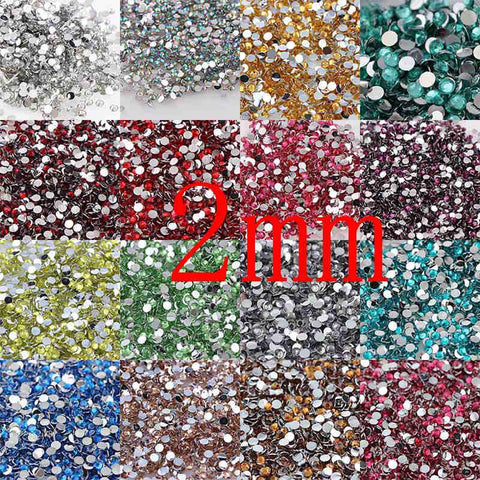 1000pcs 2mm 25 Colors Round Resin Flatback Rhinestones For DIY Nail Art Jewelry Decorations