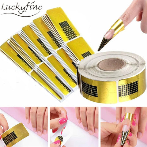 100Pcs Nail Form for Acrylic UV Gel Tip Square Paper Golden Nail Extension Guide French Nails Art Tool Self-Adhesive Sticker