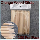 100X Nail Art Design Orange Wood Stick Cuticle Pusher Remover Manicure Care + Free Shipping (NR-WS37)