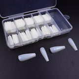 100pcs/box Fake Nail Artificial Long Ballerina Clear/Natural/white False Coffin Nails Art Tips Full Cover Manicure + Jewelry Box