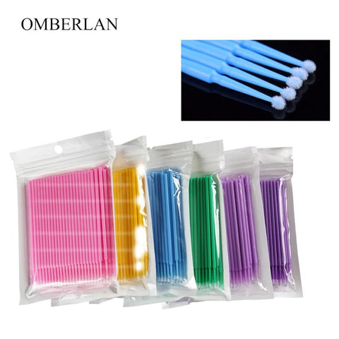 100pcs/lot Micro Make Up Brushes Eyelash Extension Eye Lash Glue Brushes Lint Free Disposable Applicators Sticks Makeup Tools