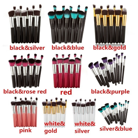 10Colors Professional 10Pcs Makeup Brush Sets Tools Cosmetic Brush Foundation Eyeshadow Eyeliner Lip Powder Brush Makeup Sets