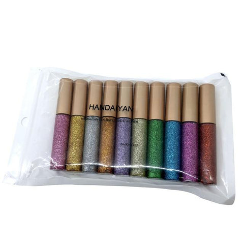 10PCS/SET Glitter Eyes Liner For Women Easy to Wear Waterproof Pigmented Red White Gold Liquid Eyeliner Glitter Makeup