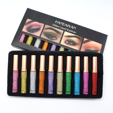 10PCS/SET Glitter Eyes Liner For Women Easy to Wear Waterproof Pigmented Red White Gold Liquid Eyeliner Glitter Makeup