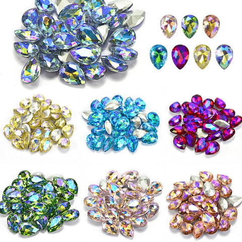 10Pcs/Lot 3D Nail Art Rhinestones Shining Color Flame Glass Stone Crystal Water Drop Nail Decoration Tool Nail Accessory BE102