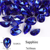 10pcs Drop Water Nail Art Rhinestones Crystal Stones 10 Color 7x10mm/6x8mm Shiny DIY Charms Jewelry Nail Art Decoration TR030