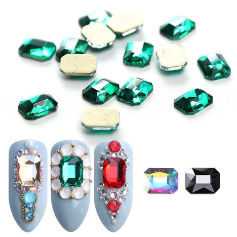 10pcs Nail Rhinestones Rectangle Flat Back Crystal Shiny 3D Strass Gem Stone Manicure Nail Art Decoration Charms Jewelry JI714