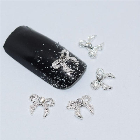 "10psc New Silver Bow 3D Nail Art Decorations,Alloy Nail Charms,Nails Rhinestones  Nail Supplies #070"