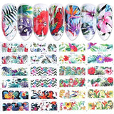 12 Designs Water Decals Slider Summer Jungle Flamingo Parrot Flora Watermark Nail Sticker Decoration Wraps Manicure BEBN865-876