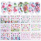 12 Designs Water Decals Slider Summer Jungle Flamingo Parrot Flora Watermark Nail Sticker Decoration Wraps Manicure BEBN865-876