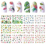 12 Designs Watermark Nail Art Decoration Water Decal Flower Flamingo Bird Rose Sticker Manicure Sliders Adhesive Tip JIBN865-876